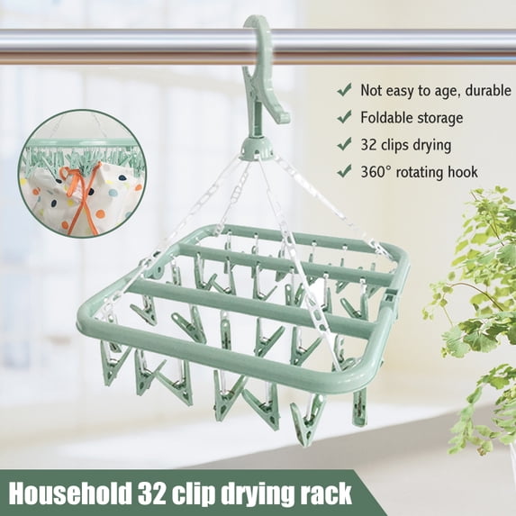 LNKOO Laundry Hanger Drying Rack - Foldable Clip and Drip Hanger with 32 Pins, Clothes Drying Rack, Sock Hanger for Drying Towels, Bras, Baby Clothes, Plastic Laundry Sock Drying Hanger