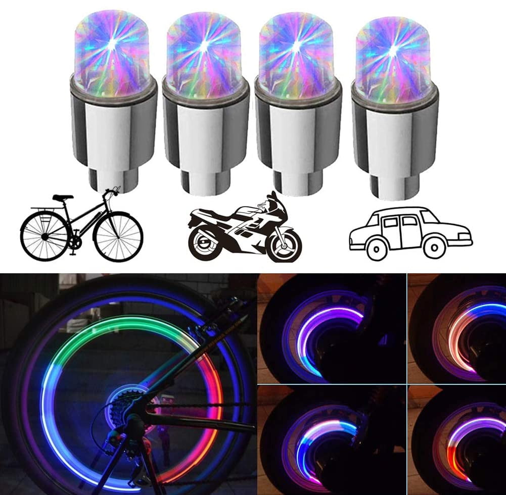 Jeu de 4 lumières de roue pour pneus de voiture, valve d'air pour pneus de  roue, lampe de couvre-moyeu avec capteurs de mouvement, pneu à DEL coloré