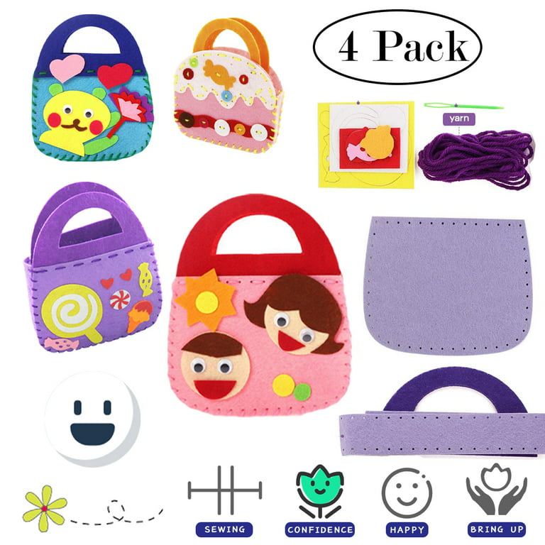 LNKOO 4 Pack Kids Sewing Kits for Beginners（Handbag）- Fun DIY Kids Craft  and Sew Kits for Girls and Boys Set,Preschool Educational Toys- DIY Art  Craft Hand Stitch Play Set 
