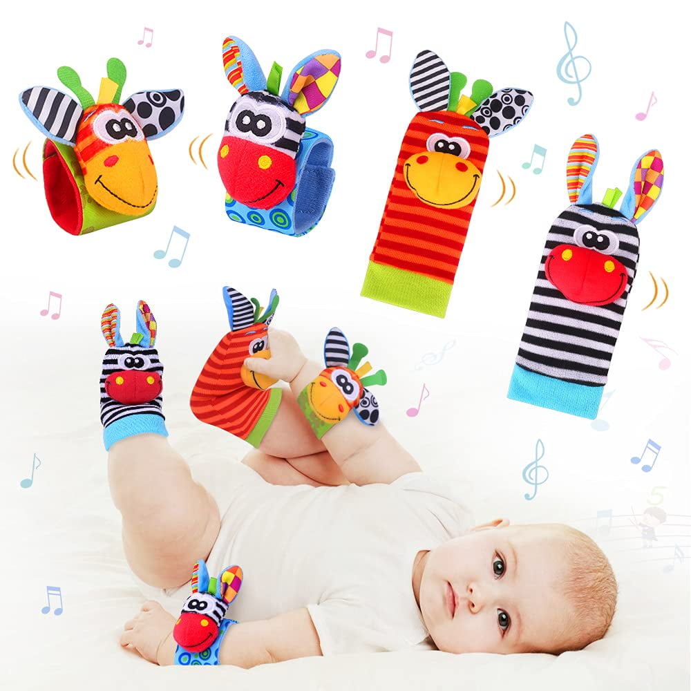 LNKOO 4 Pcs Baby Socks Toys Wrist Rattle and Foot Finder Developmental