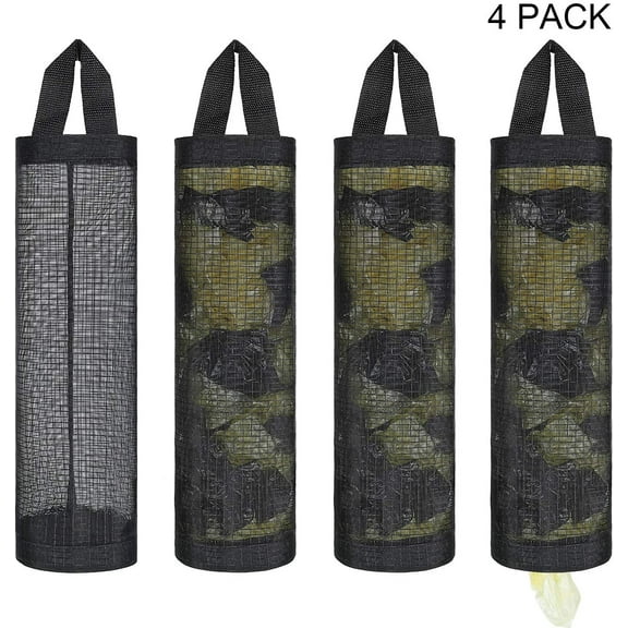LNKOO 4 Pieces Plastic Bag Holder Grocery Bag Dispenser Foldable Washable Hanging Mesh Storage Bag Organizer for Home Kitchen