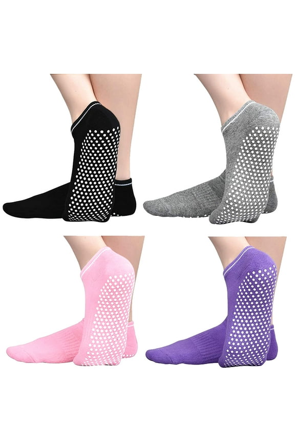 LNKOO 4Pairs Anti Non Skid Slipper Socks Grips Sticky Home Hospital Socks Trampoline Yoga Fitness Gym Ballet Short Adult Women