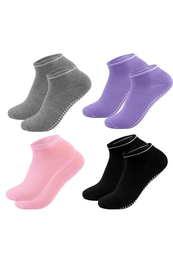 4Pairs Yoga Non Slip Grips Socks - Sticky Ballet Workout Hospital Socks, Trampoline Yoga Fitness Gym Ballet Short Socks for Ladies Adult Women