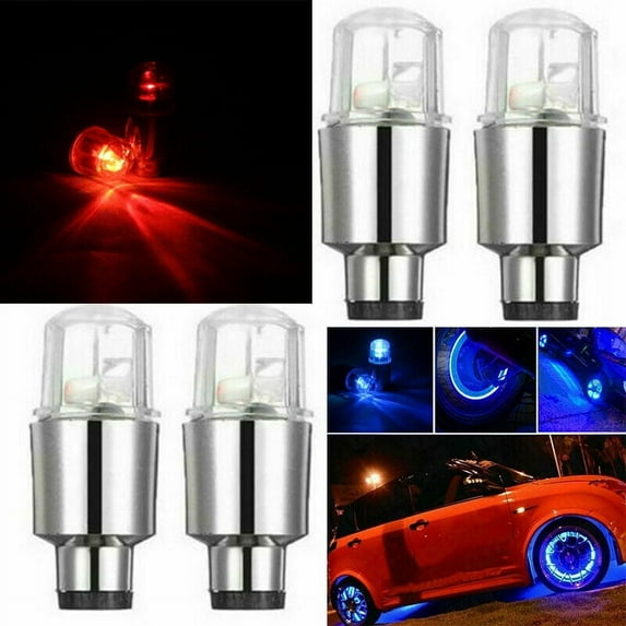 LNKOO 4x RGB Car Motorcycle Wheel Tire Valve Stem Safety Warning Lamp Neon LED Flash for Car Bike Bicycle-Blue