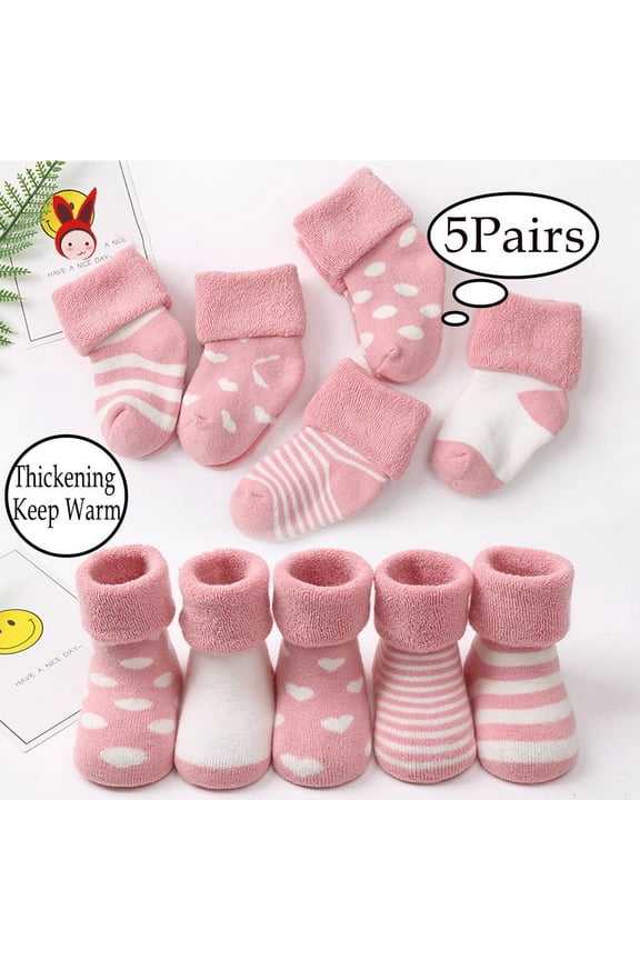 5 Pairs Unisex Baby Newborn and Baby Terry Socks,Baby Socks Girls Boys Thick Wool Socks for Baby Cotton Warm Newborn-Toddler Socks Fit 1-3 Years Old