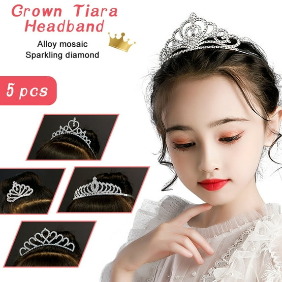 LNKOO 5 Pieces Girls Princess Tiara Crown Glitter Crystal Tiara Headband Rhinestones Toddler Crown for Little Girls Wedding Prince