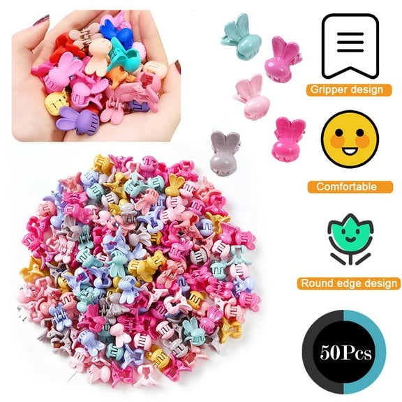 LNKOO 50 Pcs Durable Mini Hair Claw Clips, Beautiful Rabbit Shape Clips-Great for Design Kids and Adult Hairstyles, Decoration Buns, Pining Bangs, Strong Grip, Multi-function Clamp Clips.(Multi-color)