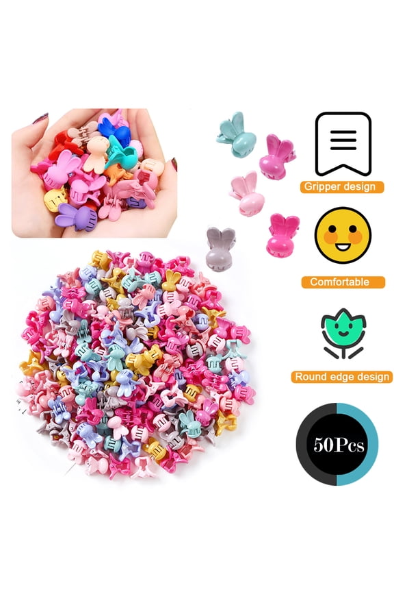 50 Pcs Durable Mini Hair Claw Clips, Beautiful Rabbit Shape Clips-Great for Design Kids and Adult Hairstyles, Decoration Buns, Pining Bangs, Strong Grip, Multi-function Clamp Clips.(Multi-color)