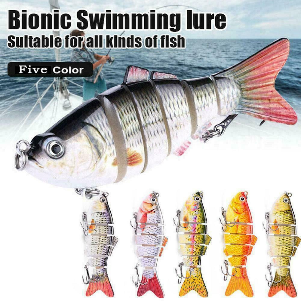 LNKOO 5PCS Fishing Lure Set Multi Jointed Segment Swimbait Lifelike Hard Bait Crankbait Treble Hooks 3D Eyes Popper Crankbait Vibe Sinking Lure for Bass Trout Perch