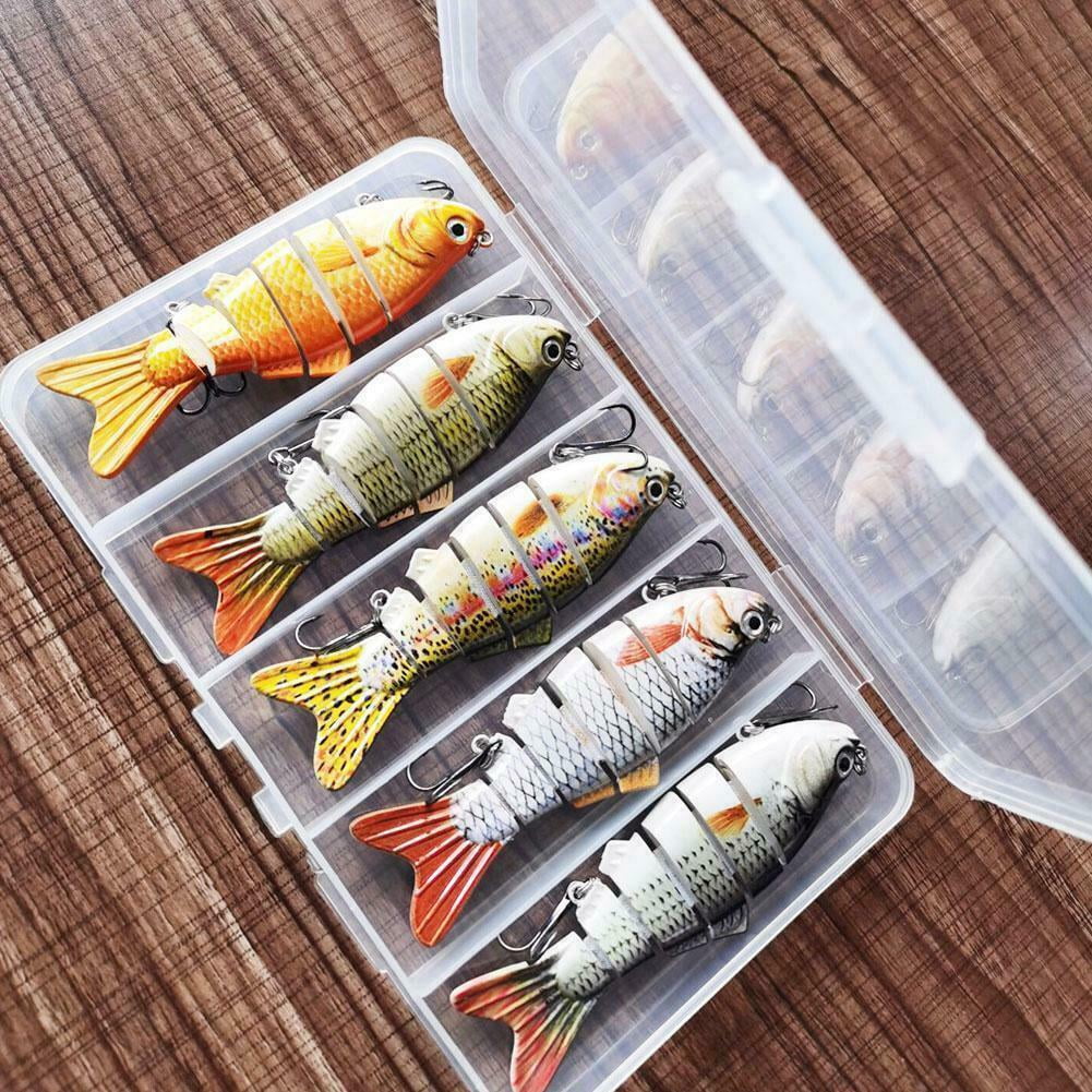 LNKOO 5PCS Fishing Lures for Bass Trout Segmented Multi Jointed Swimbaits Slow Sinking Swimming Lures Freshwater Saltwater Bass Fishing Lures Kit Lifelike