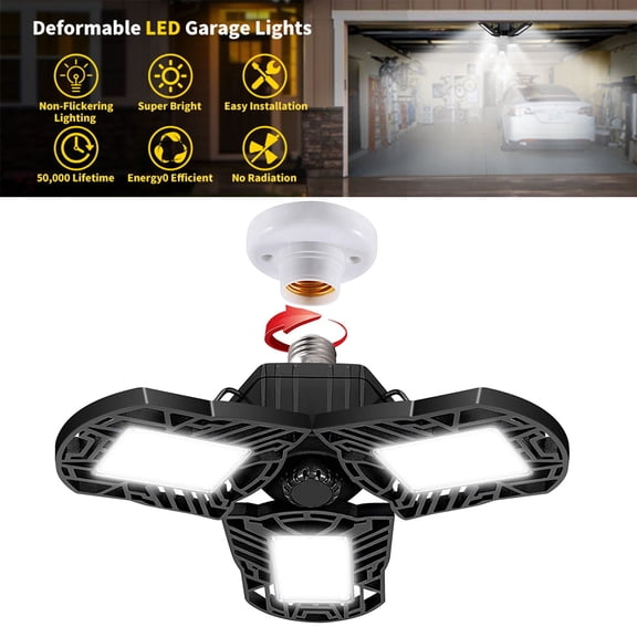 LNKOO 60W,6000Lumen Led Garage Lights,BALORAY 50,000hrs Deformable Led Lamp Night Light for Ceiling,Basement,Adjustable Garage Shop Light Fixture for Work,Home,Warehouse,Shop Light for Garage Black