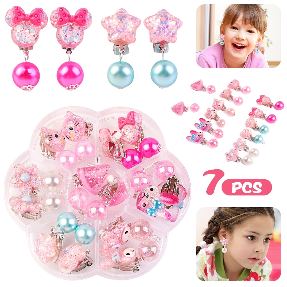 4 Pairs stick on earrings for little girls Clip on Earrings Girls Girls Clip  On