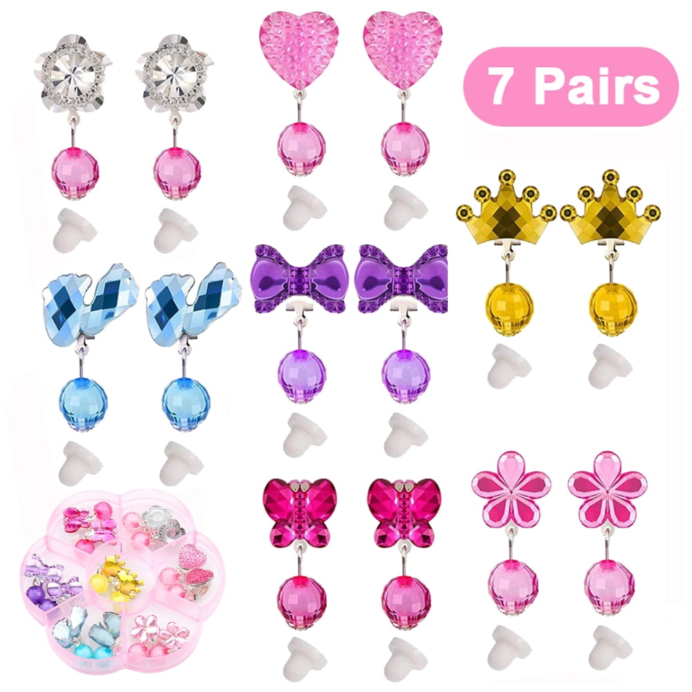 LNKOO 7 Pairs Girls Clip On Earrings Cute Dangle Drop Clip-on Earrings 