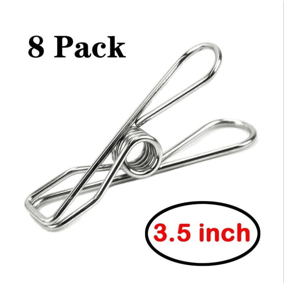 LNKOO 8 Pack 3.5 Inch Jumbo Heavy Duty 304 Stainless Steel Wire Clips for Drying on Clothesline Clothespins Hanging Clip Hooks for Home Laundry Office