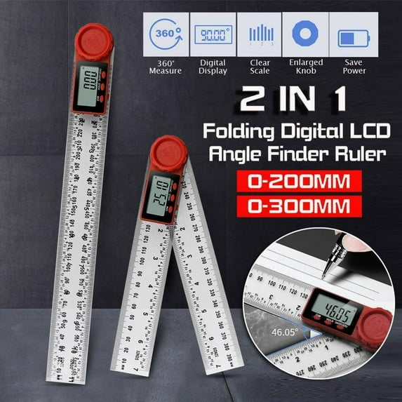 LNKOO 8In 200Mm 360 Degree 2 in 1 Digital Lcd Display Protractor Goniometer Angle Finder Folding Ruler with Locking and Zeroing Function