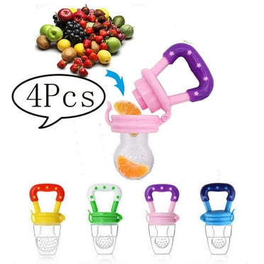 LNKOO Baby Fresh Fruit Food Feeder Nibbler Pacifier (4 Pack) |Training Massaging Toy Teether| Food Grade Soft Safe BPA-Free Silicone Pouches| Babies Toddlers Infants Kids M