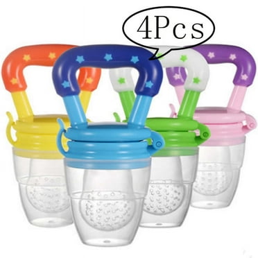 LNKOO Baby Fruit Feeder Pacifier (4 Pack) - Fresh Food Nibbler, Fruit Teething Toy, Food Grade Silicone Pouches for Toddlers & Kids M