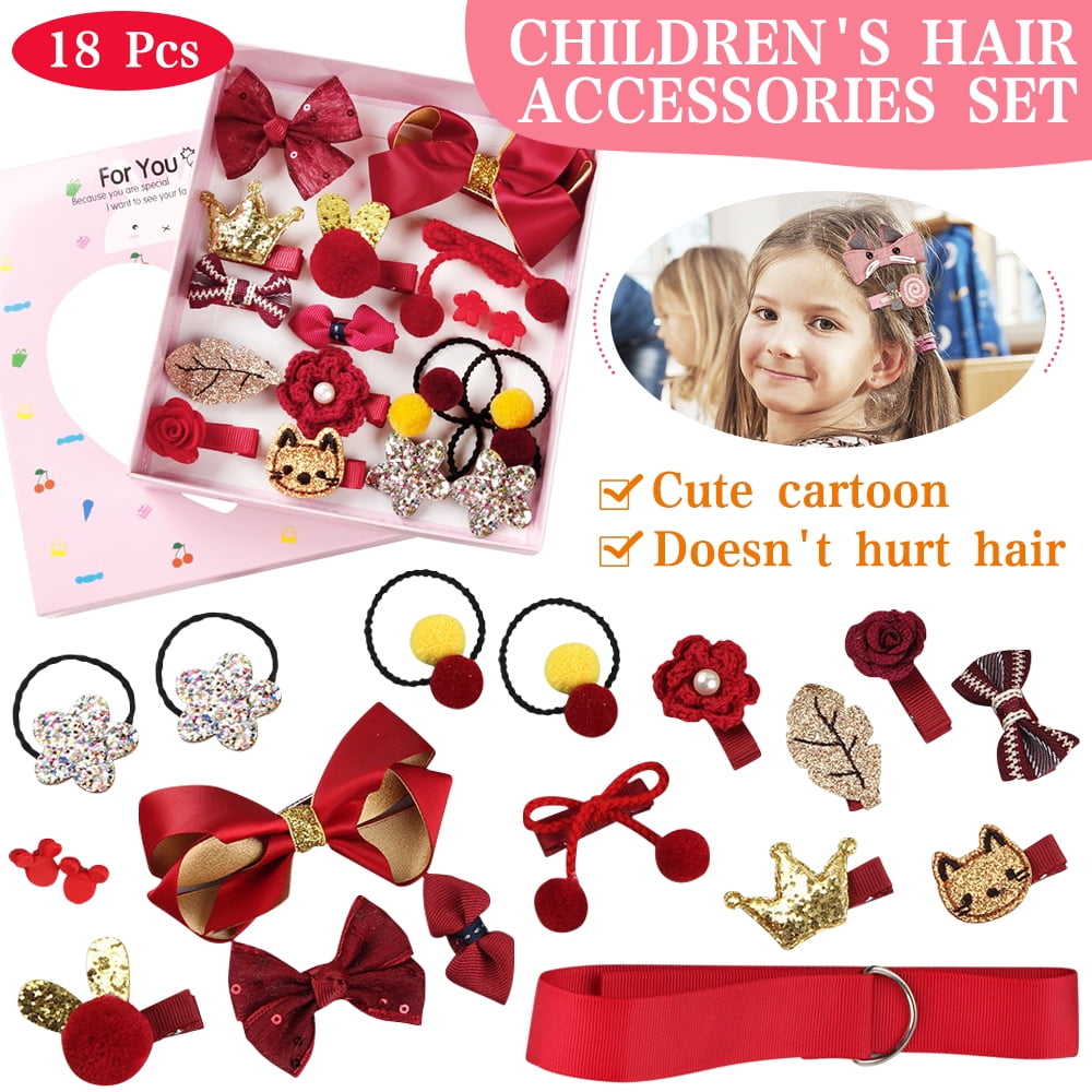 LNKOO 18pcs Baby Girls Hair Accessories Clips Ties Fully Covered