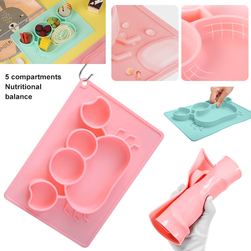 LNKOO Baby Suction Silicone Plate, Portable Silicone Divided Placemat