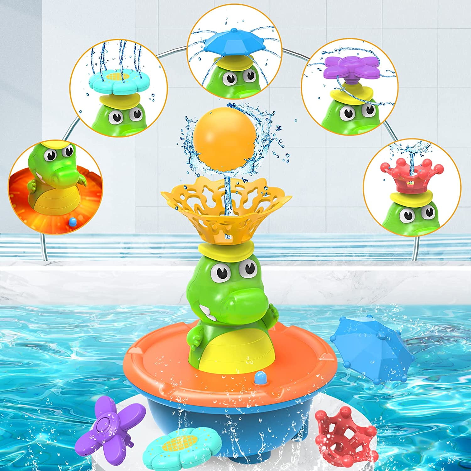 LNKOO Bath Toys for Toddlers 1-3 - 5 Modes Spray Water Baby Bath Toys, Light Up Bathtub Toys New Born Baby Bathtub Water Toys with Double Layer Waterproof, Kids Water Toys for Bathroom