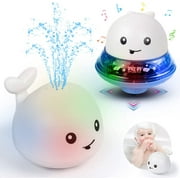 LNKOO Bath Toys for Toddlers, Whale Automatic Spray Water Baby Bathtub Water Toys 2 in 1 Space UFO Car, with Light Up Music Fountain Toy for Infant Early Walk Crawling Whale Car Toy Set