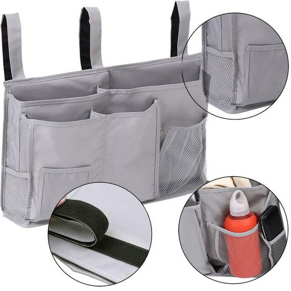 LNKOO Bedside Storage Caddy, Bunk Bed Organizer Bed Storage Pocket Bedside Organizer Hanging Bed Storage Caddy for College Dorm Room, Hospital Bed Rails, Baby Bed, Camp (Grey)