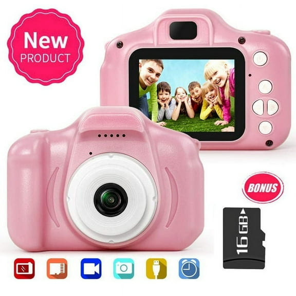 LNKOO Camera for Kids,13MP 1080P Kids Digital Video Toy Camera with 2.0 Inch IPS Screen and 16G SD Card Toddler Video Recorder,Great Christmas Birthday Present Gift for 3-12 Year Old Boys Girls-Pink