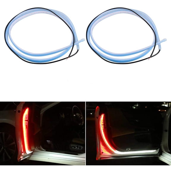 LNKOO Car Interior Strip Lights Car Door Flash Warning Light Dual Color Auto Door Open Warnin Lamp Strobe Warning Streamer Light Bar Anti-Collision Flash Warning Strip Light Red and White 2Pcs