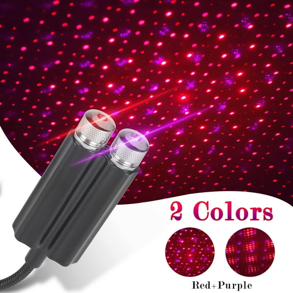 LNKOO Car Roof Star Night Light Projector, Portable Adjustable USB Flexible Interior LED Show Romantic Atmosphere Star Projector Night Lights for Car, Bedroom, Ceiling, Party, Plug and Play(Red/Purple