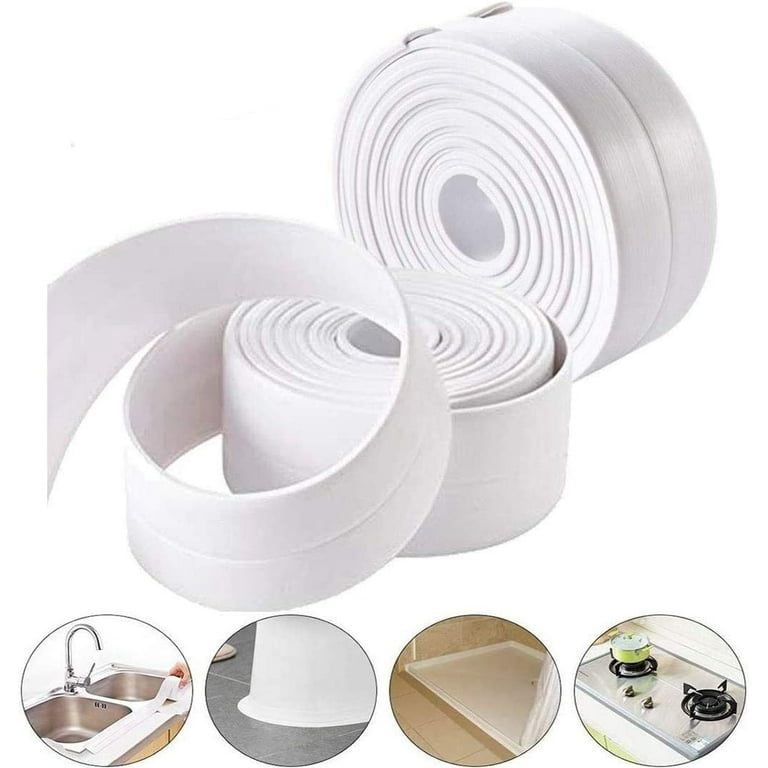 tazanma 2 Pack Caulk Strip Sealing Strip PE Self Adhesive Waterproof Tape  for Bathtub Bathroom Shower Toilet Kitchen and Wall Sealing 1