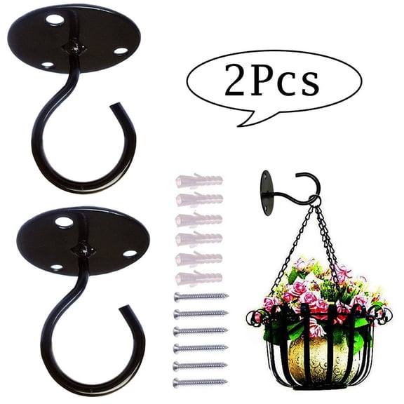 LNKOO Ceiling Hooks for Hanging Plants - Metal Plant Bracket Iron Wall Mount Lanterns Hangers for Hanging Bird Feeders, Lanterns, Wind Chimes, Planters, Outdoor Decoration Hooks（2pack） (Black)