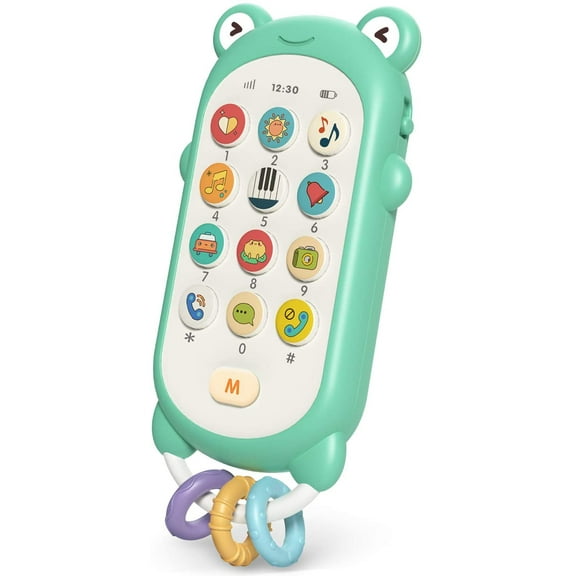 LNKOO Cell Phone Toy with Removable Teether Case, Light up, Music & Adjustable Volume Kids Play & Learn Fake Phone for Infant & Toddler, Preschool Birthday Gift for Girl Boy 18+ Months (Green)