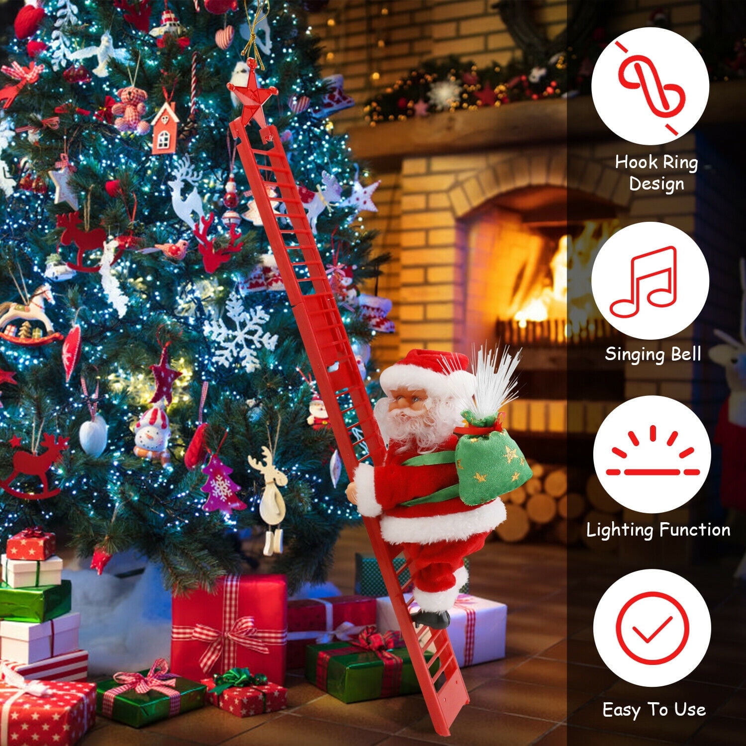 LNKOO Christmas Electric Santa Claus Doll Climbing Ladder with Music ...