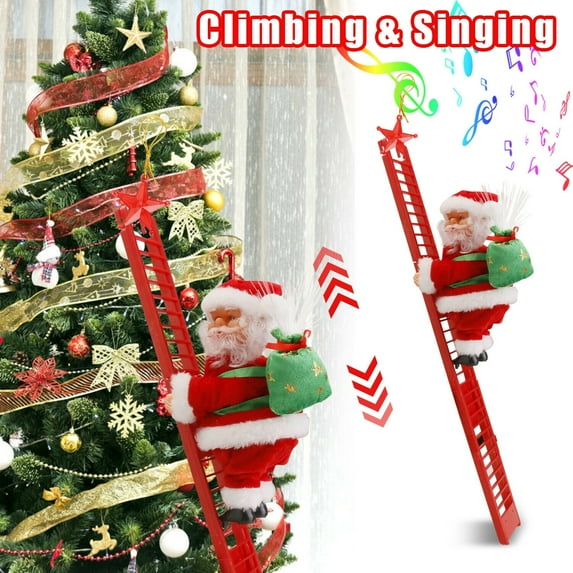 LNKOO Christmas Electric Santa Claus Doll Climbing Ladder with Music Christmas Children Gifts Party Home Decorations-Red
