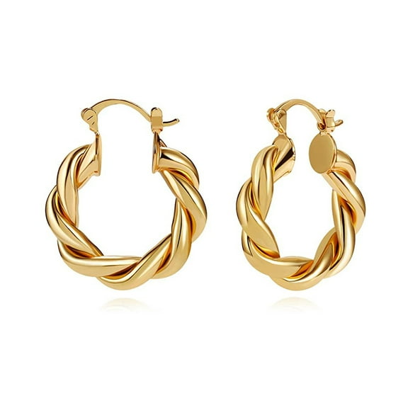 LNKOO Chunky Gold Hoop Twisited Braided Earrings for Women, Small Thick Gold Hoop Earrings, 14K Real Gold Plated Hoop Earrings for Women