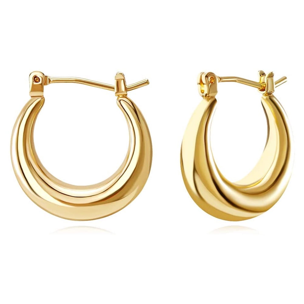 LNKOO Chunky Gold Hoop Twisited Braided Earrings for Women, Small Thick ...
