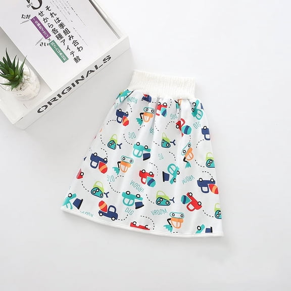 LNKOO Comfy Waterproof Diaper Skirt Shorts, Cotton Pee Training Pants Underwear, Anti Bed-wetting Washable Bed Clothes for Baby Boy Girl Night Time Sleeping Potty Training 0~8T (car-L)