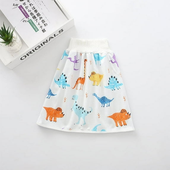 LNKOO Comfy Waterproof Diaper Skirt Shorts, Cotton Pee Training Pants Underwear, Anti Bed-wetting Washable Bed Clothes for Baby Boy Girl Night Time Sleeping Potty Training 0~8T (dinosaur-L)