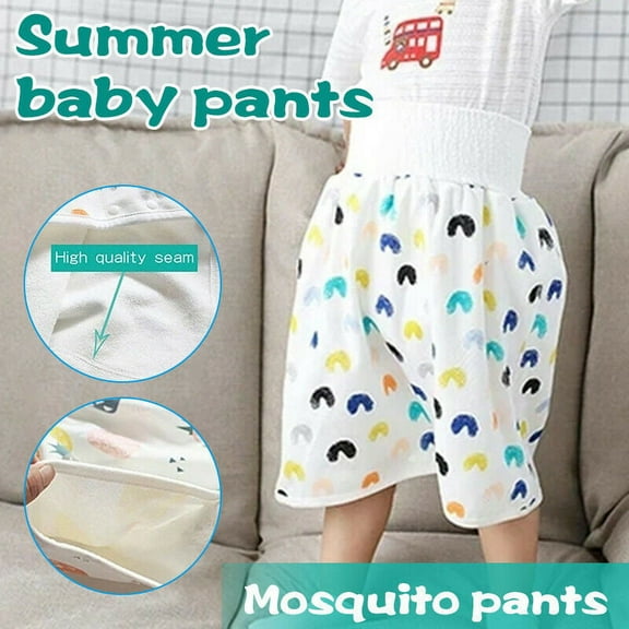 LNKOO Comfy Waterproof Diaper Skirt Shorts, Cotton Pee Training Pants Underwear, Anti Bed-wetting Washable Bed Clothes for Baby Boy Girl Night Time Sleeping Potty Training 0~8T (dinosaur-M)