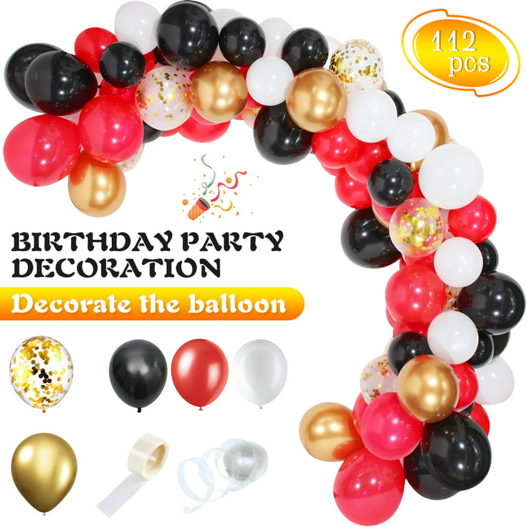 Red, Black and Gold Balloon Decoration  Black and gold balloons, Red  birthday party, Gold birthday party