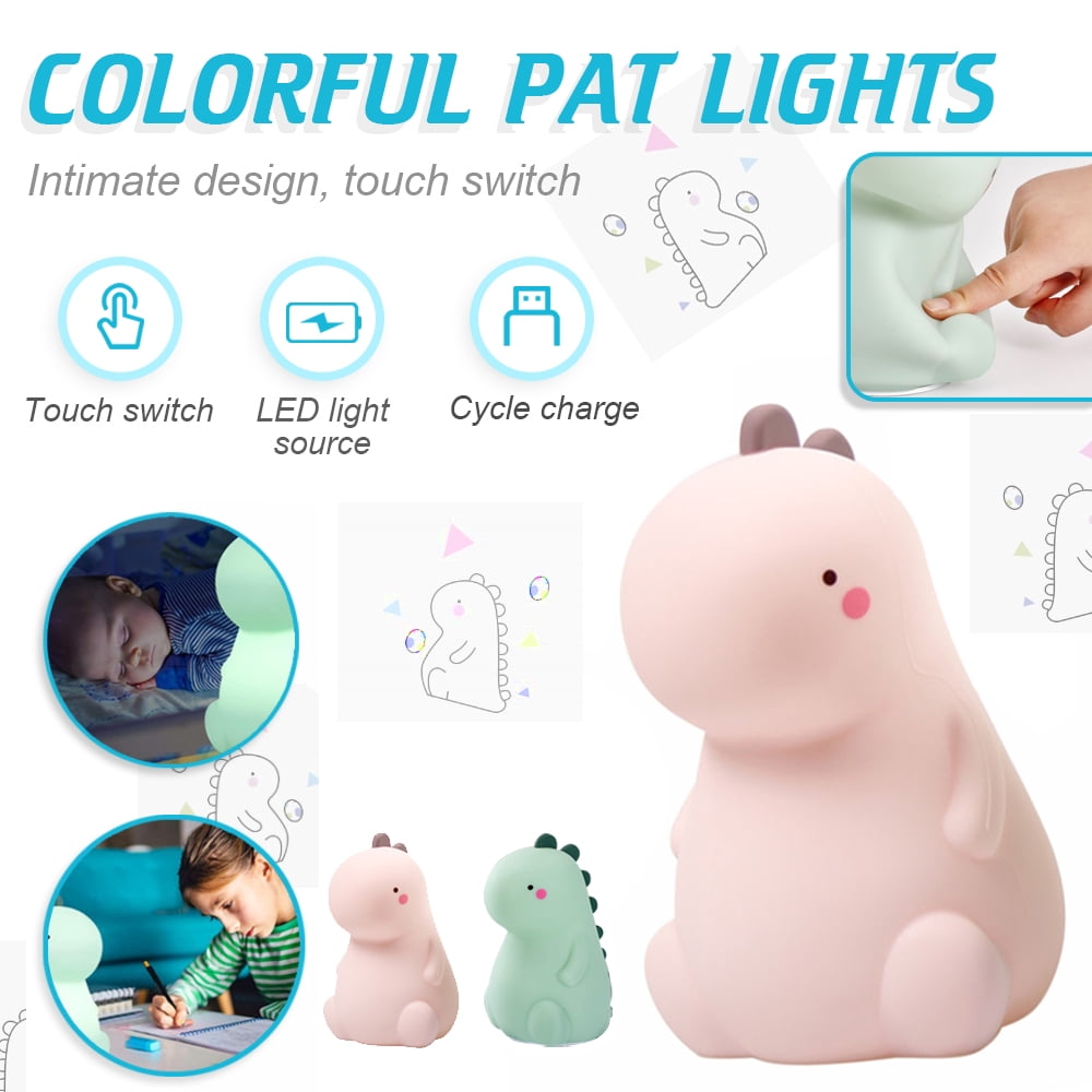 LNKOO Dinosaur Night Light - Cute Baby Night Light, Silicone Baby Night Light with Touch Sensor,Night lamp Rechargeable LED Bedside Nursery Lamp Tiktok Dinosaur lamp for Boys & Girls (USB Powered)