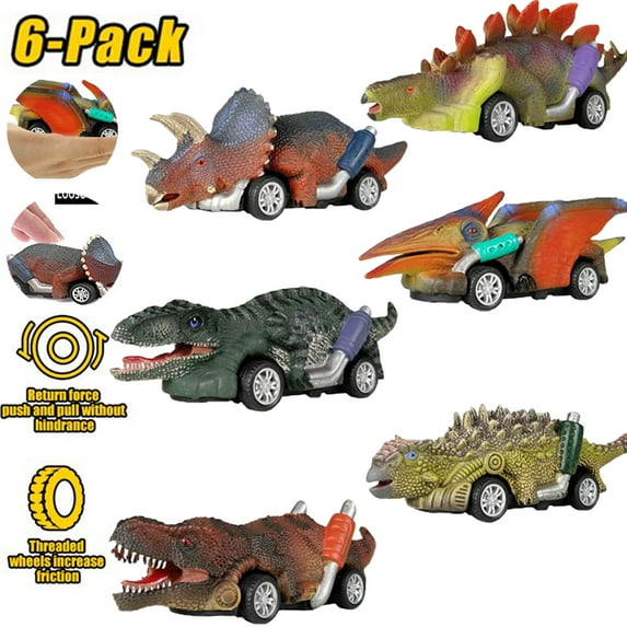 LNKOO Dinosaur Toy car,boy Toys Age 3 to 12 Toy Dinosaur 5.3 Inch Toys for 3,4,5,6,7,8,9,10,11,12 Year Old Boys Full-Form Dino car Toy,6 Pack