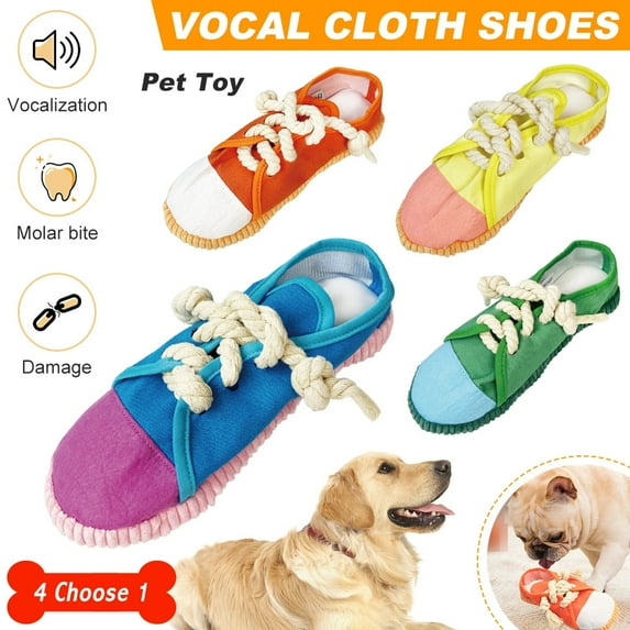 LNKOO Dog Squeaky Toys Sneaker Cotton Plush Chewing Toy Bite Resistant Interactive Puzzle Toy for Small Puppies and Medium Dogs, Cotton Rope, Stress Relief