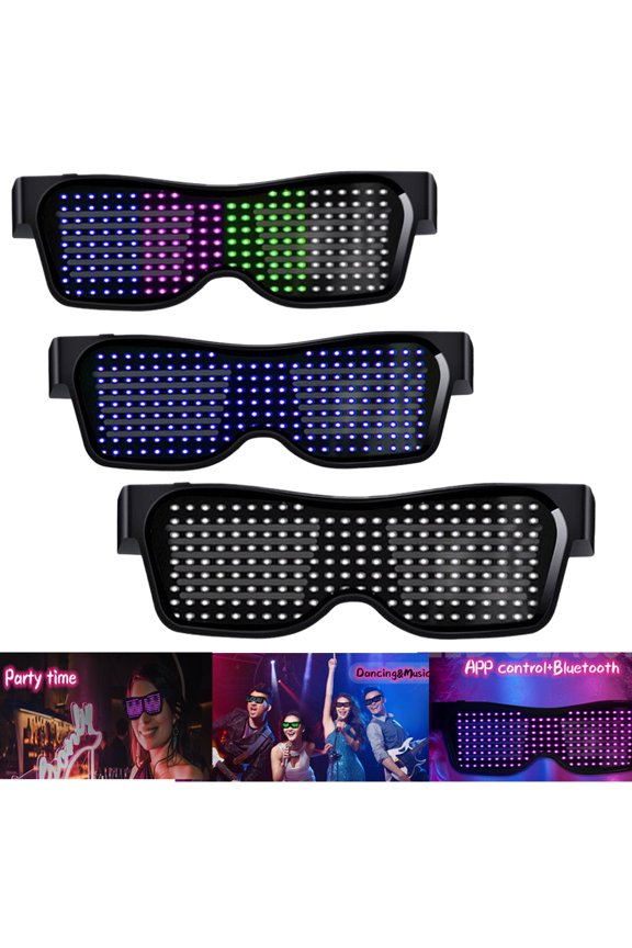 Dynamic LED Glowing Glasses with Bluetooth for Parties Festivals Flashing Display DIY Text Messages Animation Control by APP Gift for Women Men(Text, Graffiti, Animation, Music Rhythm)