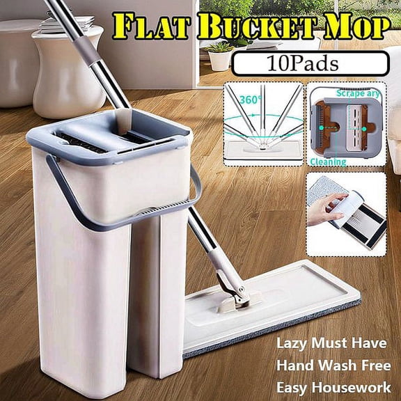 LNKOO Flat Mop Bucket with Wringer Hands-Free Self-Cleaning 360 Flexible Head Floor Mop with 10 Reusable Microfiber Mop Pads, 52" Extended Stainless Steel Handle for Hardwood, Laminate,Tiles