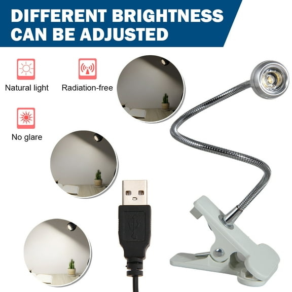 LNKOO Flexible Led Light,USB Clip on Light,4 Color Changeable,6000K 3W Led Desk Light,Reading Lamp,Showcase Lights,Bed Lights for Headboard,Bedside Night Lamp