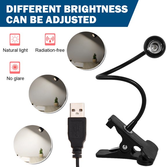 LNKOO Flexible Reading Light, Clip on LED Book Lights, USB Operated, Reading Lamp in Bed, 4 Brightness Levels, ideal for Bookworms, Piano Player, Kids, Travel ,Students