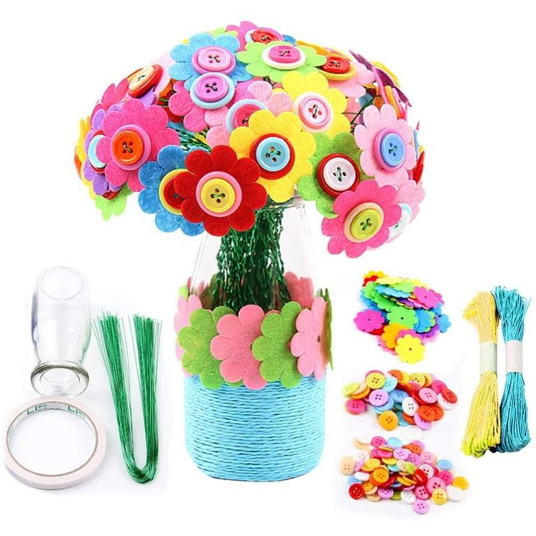 LNKOO Flower Craft Kit for Kids - Arts and Crafts, Make Your Own Bouquet  with Buttons and Petal Flowers, Fun Vase Art Toy Project for Children, DIY  Activity Gifts for Girls Boys
