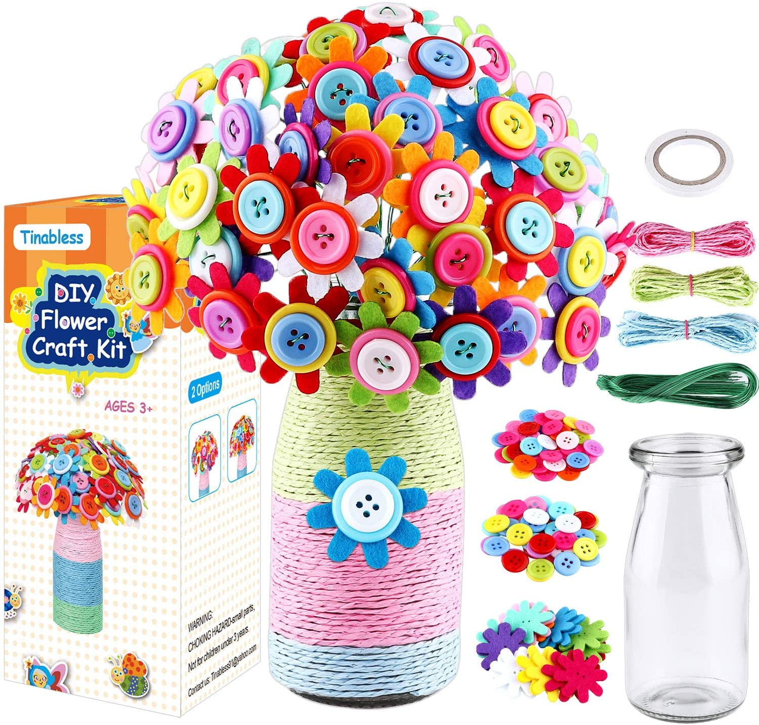HULASO Arts and Crafts for Girls Ages 6-12 Make Your Own Flower Bouquet  with Buttons and Felt Flowers, DIY Activity Supplies Vase Art and Craft  Kits