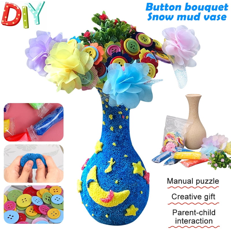 YOFUN Flower Craft Kit for Kids - Make Your Own Flower Bouquet with Buttons and Felt Flowers, Vase Art Toy & Craft Project for Children, DIY